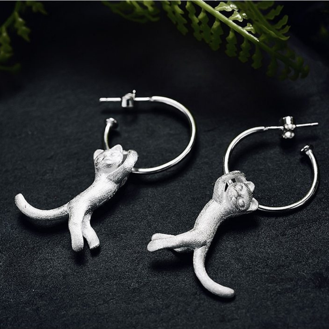 Hang in There Cat Earrings