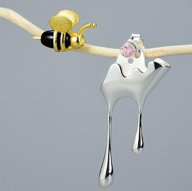 Bee Golden Honey Drop Silver Earrings