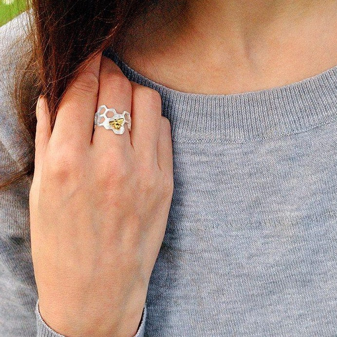 Wearing Honeycomb Necklace Ring