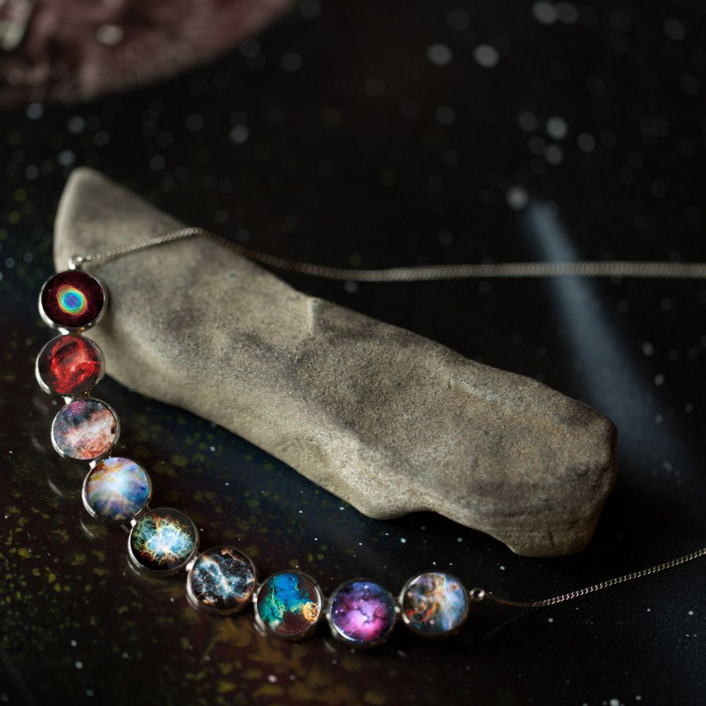 Nebula Rainbow Necklace in Silver - Curved Bib Pendant