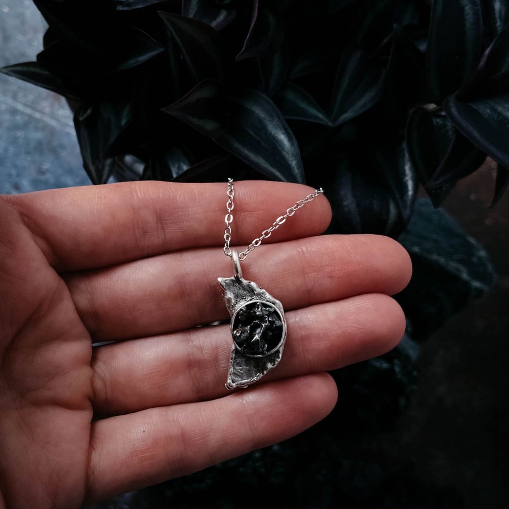 Crescent Moon Necklace with Authentic Meteorite