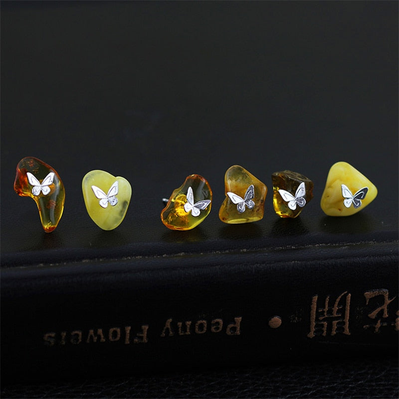 Amber Butterfly Stud Earrings
