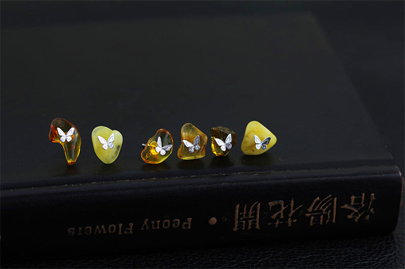 Amber Butterfly Stud Earrings